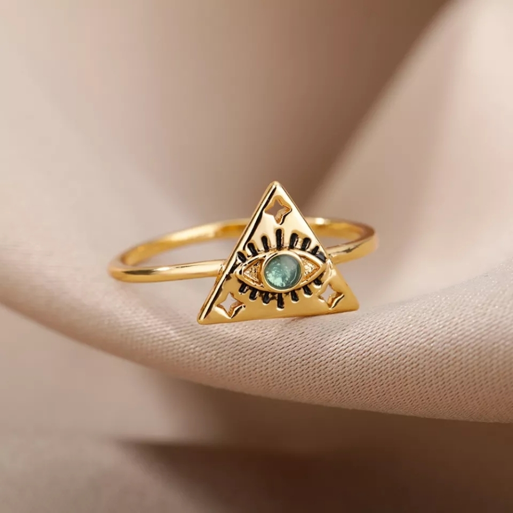 NEW Evil Eye 18k Gold Plated SS Moonstone Ring Sizes 6-8 - Picture 4 of 15